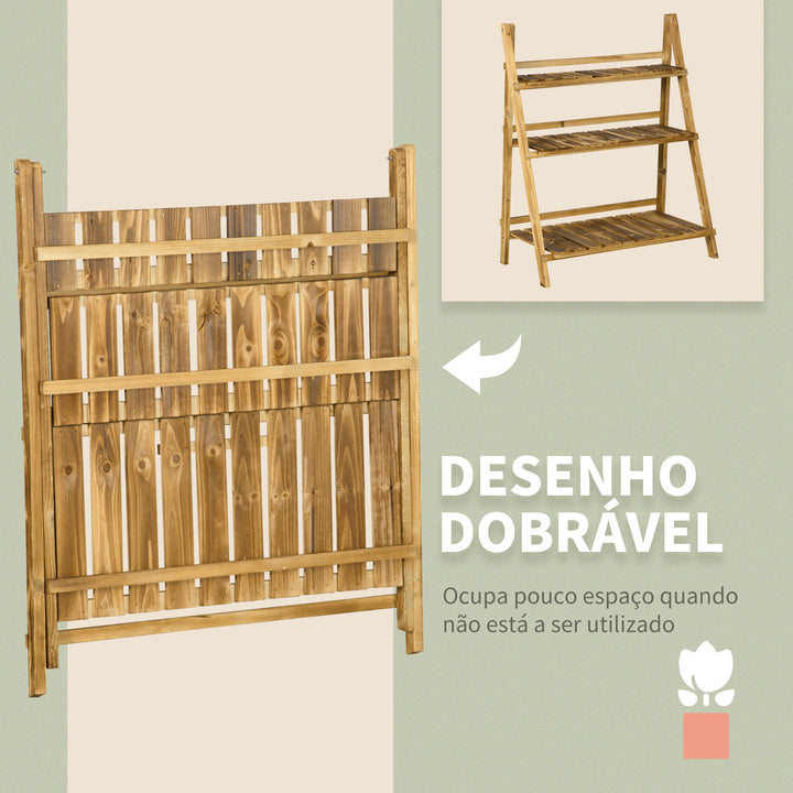Suporte para Plantas de Madeira com 3 Níveis Estante para Plantas Dobrável Suporte para Vasos de Plantas para Interior e Exterior Jardim Varanda 80x37x93 cm Madeira
