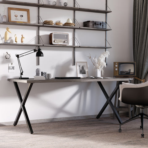 Conjunto de 2 Pés para Mesa Estilo Industrial 80x72cm em Forma de X Pés para Móveis de Aço com Protetores e Parafusos de Montagem Incluídos Preto