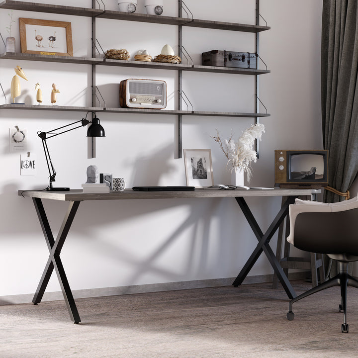 Conjunto de 2 Pés para Mesa Estilo Industrial 80x72cm em Forma de X Pés para Móveis de Aço com Protetores e Parafusos de Montagem Incluídos Preto