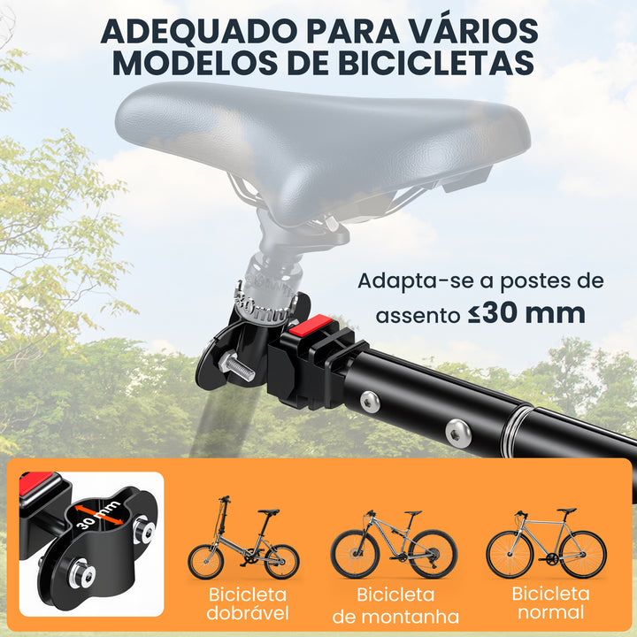 Reboque de Carga para Bicicleta Carrinho Dobrável para Bicicleta com 2 Rodas Refletores Seguros Carga 40 kg 155x71,5x77 cm Preto