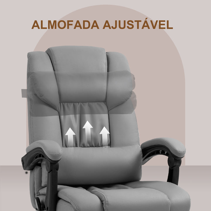 Cadeira de Escritório com Massagem de 6 Pontos Cadeira Giratória com Encosto Alto Reclinável Altura Ajustável Apoio para Pés e Controlo Remoto 66x75x112-122 cm Cinza