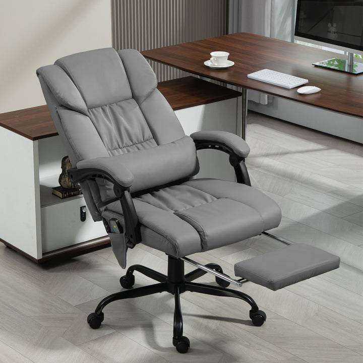 Cadeira de Escritório com Massagem de 6 Pontos Cadeira Giratória com Encosto Alto Reclinável Altura Ajustável Apoio para Pés e Controlo Remoto 66x75x112-122 cm Cinza