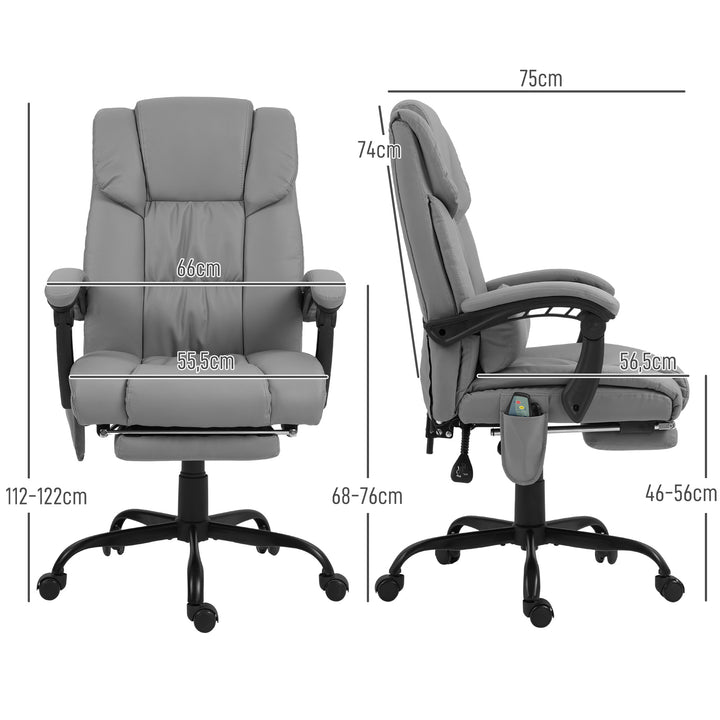 Cadeira de Escritório com Massagem de 6 Pontos Cadeira Giratória com Encosto Alto Reclinável Altura Ajustável Apoio para Pés e Controlo Remoto 66x75x112-122 cm Cinza