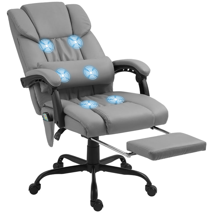 Cadeira de Escritório com Massagem de 6 Pontos Cadeira Giratória com Encosto Alto Reclinável Altura Ajustável Apoio para Pés e Controlo Remoto 66x75x112-122 cm Cinza