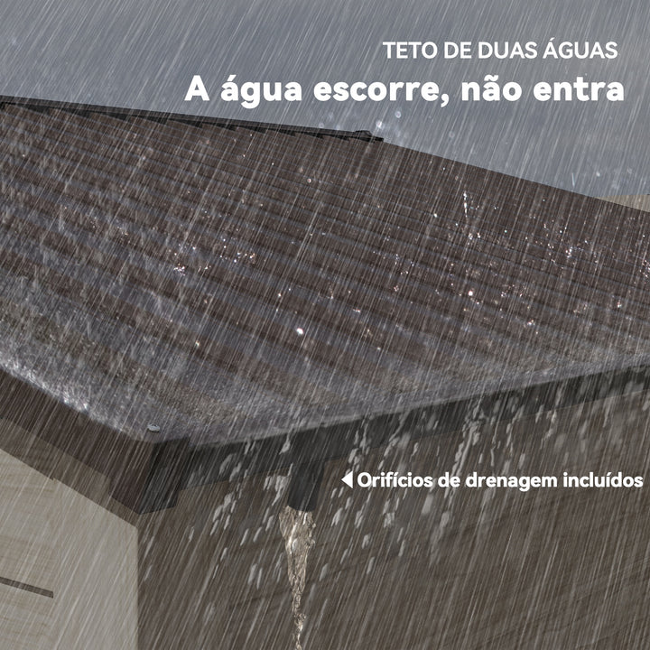 Abrigo de Jardim Exterior 4,84m² 278x195x215 cm Abrigo de Jardim Metálico com 2 Portas de Correr e 4 Janelas de Ventilação para Armazenamento de Ferramentas Madeira e Marrom