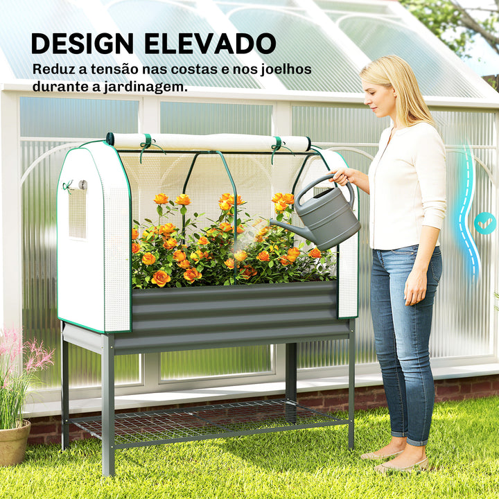 Mesa de Cultivo com Cobertura de Estufa de 140 g/m² PE Mesa de Cultivo em Metal Galvanizado com Prateleira Inferior e Forro para Plantação Plantas e Flores 120x55x140 cm Cinzento Escuro