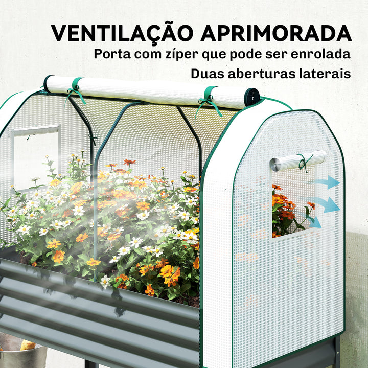Mesa de Cultivo com Cobertura de Estufa de 140 g/m² PE Mesa de Cultivo em Metal Galvanizado com Prateleira Inferior e Forro para Plantação Plantas e Flores 120x55x140 cm Cinzento Escuro
