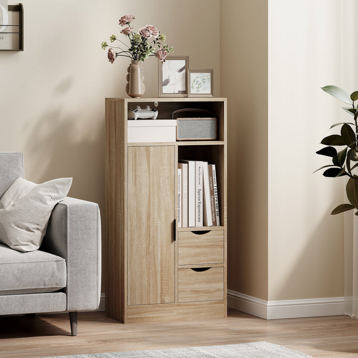 Móvel de Casa de Banho Estreito Armário de Casa de Banho com 2 Gavetas Compartimento Aberto e Prateleiras Ajustáveis para Espaço Pequeno Cozinha Sala 50x25x100 cm Madeira