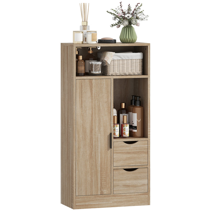 Móvel de Casa de Banho Estreito Armário de Casa de Banho com 2 Gavetas Compartimento Aberto e Prateleiras Ajustáveis para Espaço Pequeno Cozinha Sala 50x25x100 cm Madeira
