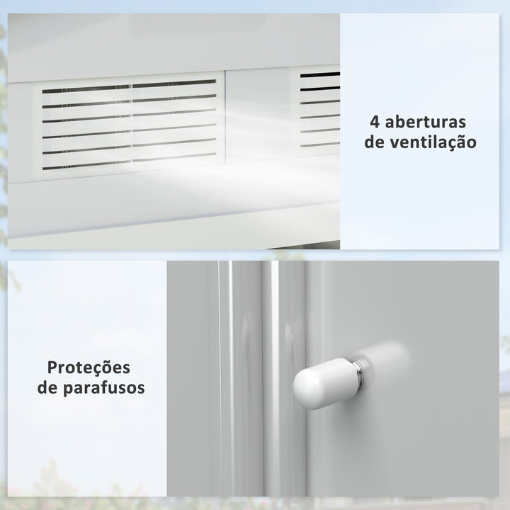 Abrigo de Jardim 213x130x185cm Abrigo de Jardim Metálico de Exterior para Armazenamento de Ferramentas com 2 Portas Deslizantes e 4 Janelas para Terraço Branco e Cinza