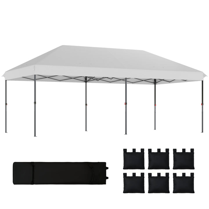 Tenda Dobrável Gazebo 6x3 m, Pop-up, Altura Ajustável em 3 Níveis, Toldo com Proteção UPF50+, Montagem Fácil com Fecho Central, 6 Sacos de Areia e Bolsa com Rodas, Prateado