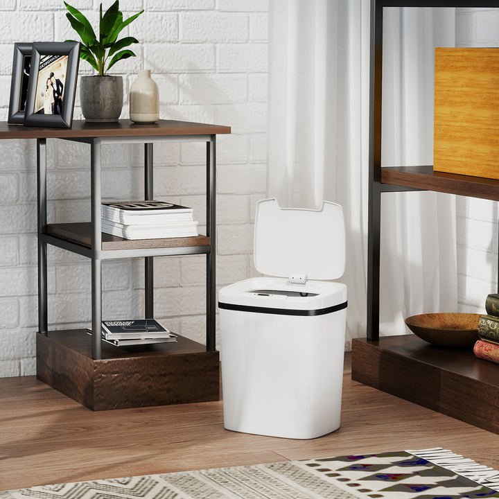 Balde de Lixo Automático 15L Papeleira de Cozinha com Sensor Infravermelhos e Modo Manual Anel de Retenção Antimarcas, para Escritório Casa 27,6x21,4x33,5 cm Branco