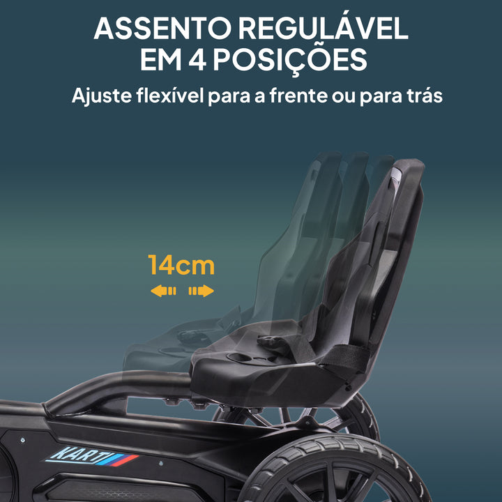 Kart a Pedais Infantil Kart a Pedais para Crianças de 3-8 Anos com Assento Ajustável em 4 Posições, Travão de Mão e Rodas de EVA Carga 30 kg Preto