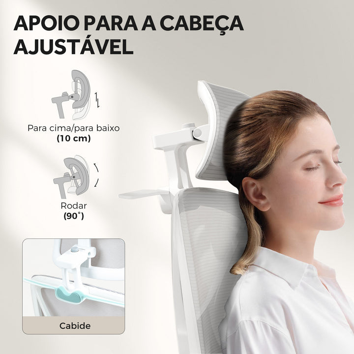 Cadeira de Escritório de Malha Reclinável com Apoio para a Cabeça Ajustável Suporte Lombar Apoio para os Pés Apoios para os Braços e Altura Regulável Suporta até 135 kg 71x70x109-119 cm Cinza