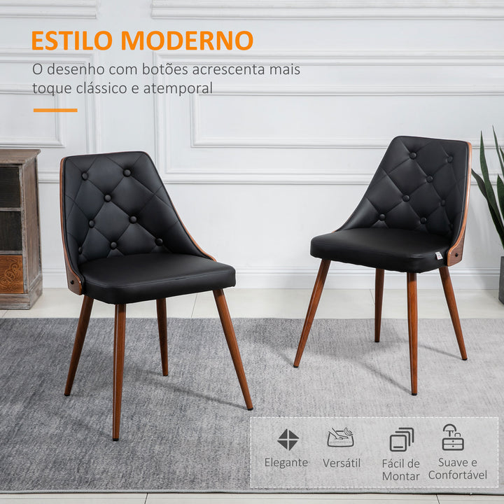 Conjunto de 2 Cadeiras de Sala de Jantar Cadeiras de Cozinha com Assento Estofado em PU e Pés de Madeira para Escritório Dormitório Carga Máxima 120kg 50,5x59x82cm Preto e Nogueira