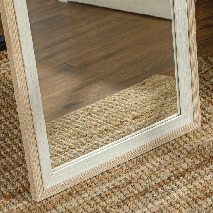 Espelho de Pé 37x157 cm Espelho de Corpo Inteiro com Estrutura de MDF e Suporte para Sala de Estar Dormitório Branco e Madeira Clara