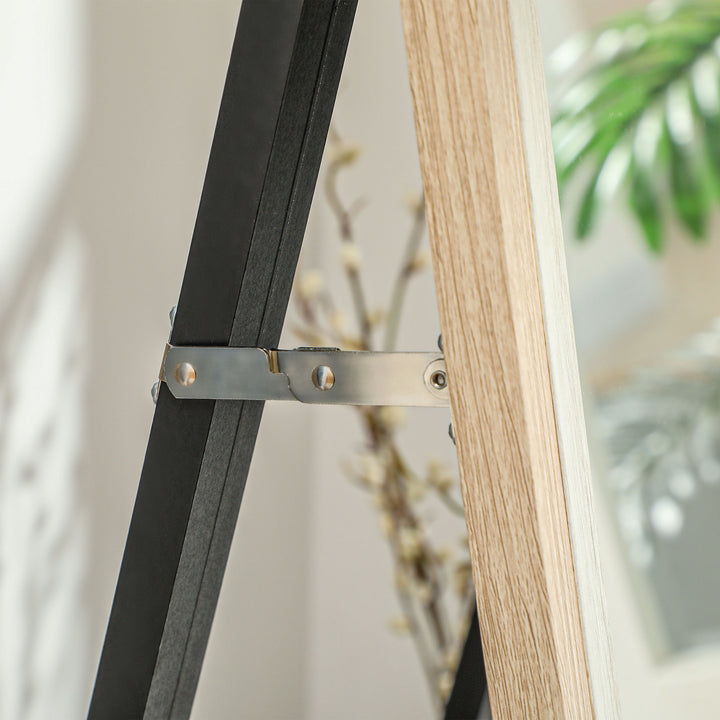 Espelho de Pé 37x157 cm Espelho de Corpo Inteiro com Estrutura de MDF e Suporte para Sala de Estar Dormitório Branco e Madeira Clara