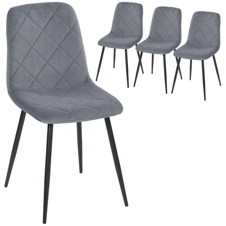 Conjunto de 4 Cadeiras de Jantar Modernas Cadeiras de Cozinha Estofadas em Veludo com Pés de Aço para Sala de Estar 45x54x87 cm Cinza