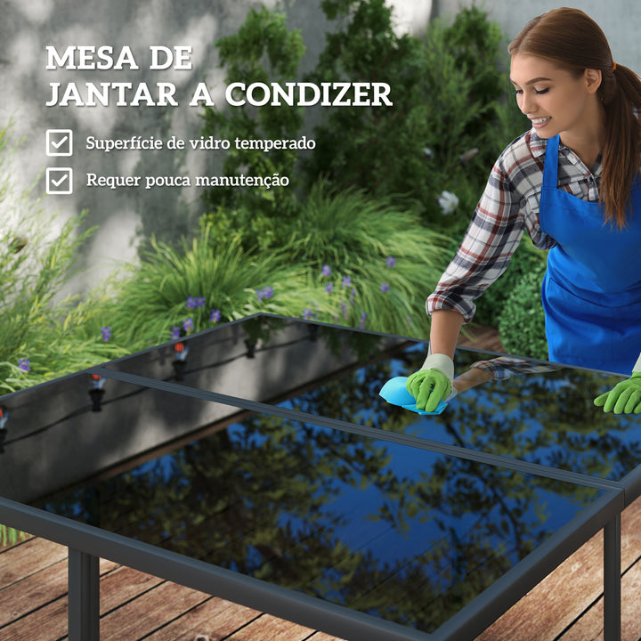 Conjunto de Móveis de Jardim de Vime de 9 Peças Conjunto de Exterior de Vime Sintético com Mesa com Vidro Temperado 4 Cadeiras 4 Bancos Impermeáveis Almofadas Cinzento