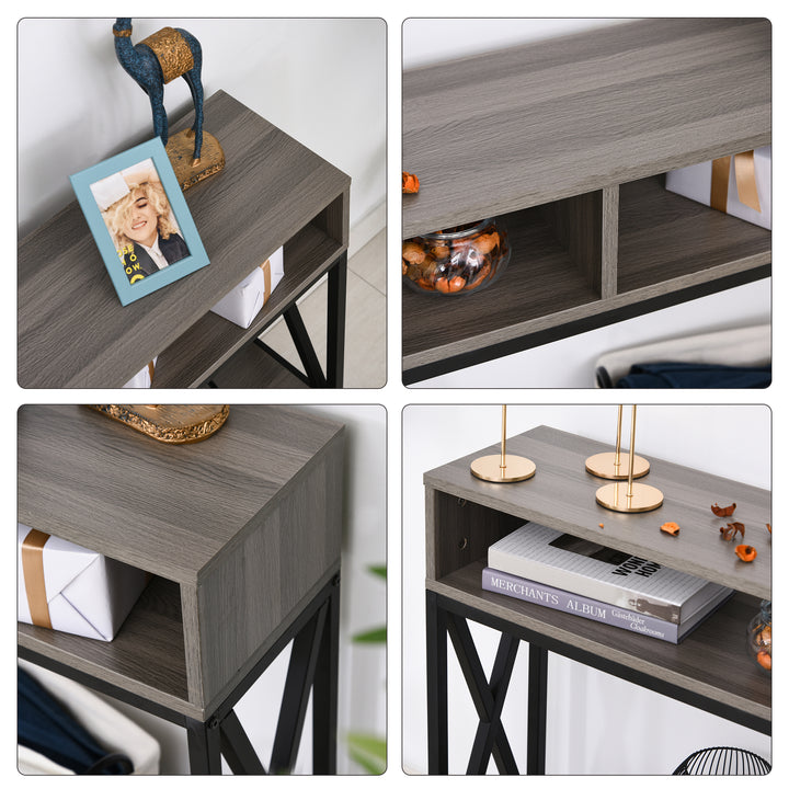 HOMCO Consola tipo Móvel de Entrada corredor Estilo Industrial Vintage com 3 Prateleiras e Estrutura Metálica 120x23,5x75cm Cinza e preto