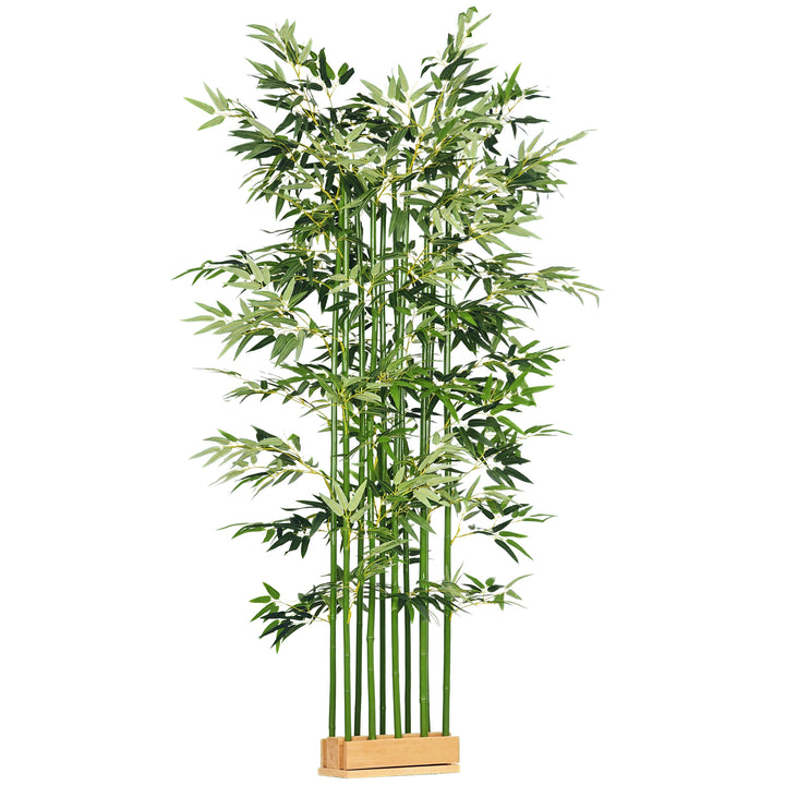 Planta Artificial em Vaso de Madeira de Pinho 180cm Bambu Artificial com 1640 Folhas Realistas Decoração para Interior e Exterior 35x10x180 cm Verde