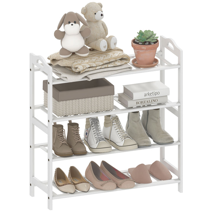 Sapateira de 4 Níveis Estante para Sapatos em Bambu para 12 Pares de Sapatos para Entrada Corredor Quarto 67,5x24,7x72 cm Branco