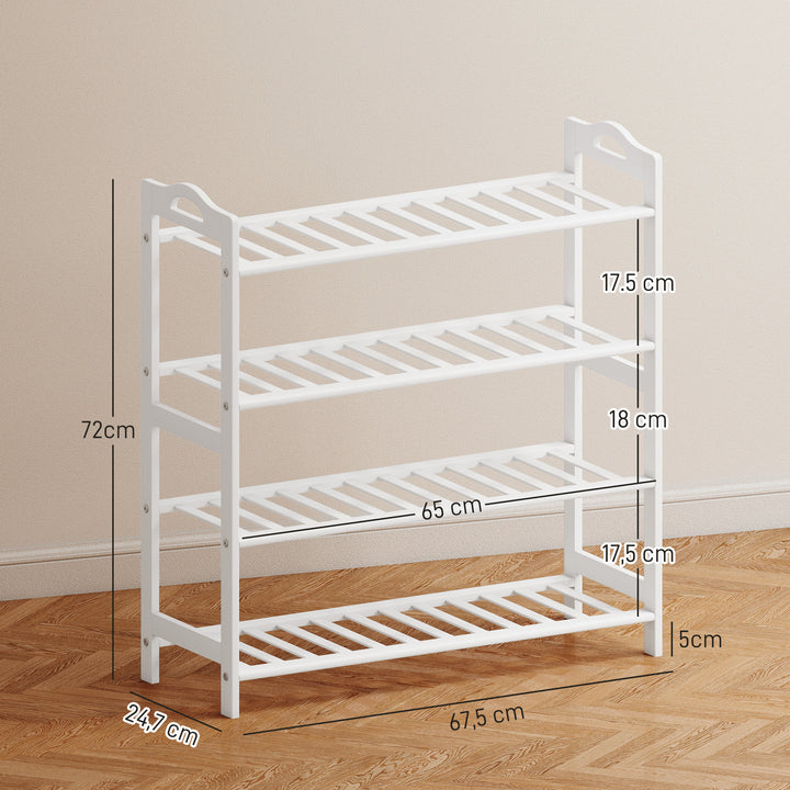 Sapateira de 4 Níveis Estante para Sapatos em Bambu para 12 Pares de Sapatos para Entrada Corredor Quarto 67,5x24,7x72 cm Branco