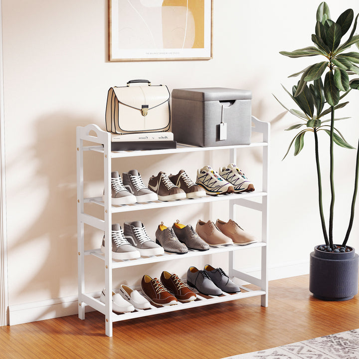 Sapateira de 4 Níveis Estante para Sapatos em Bambu para 12 Pares de Sapatos para Entrada Corredor Quarto 67,5x24,7x72 cm Branco