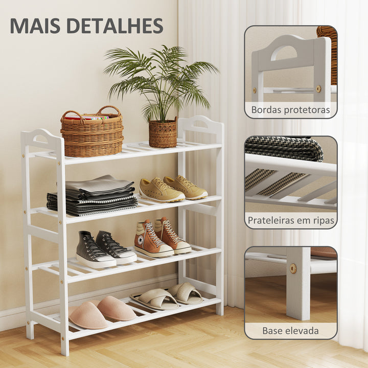 Sapateira de 4 Níveis Estante para Sapatos em Bambu para 12 Pares de Sapatos para Entrada Corredor Quarto 67,5x24,7x72 cm Branco