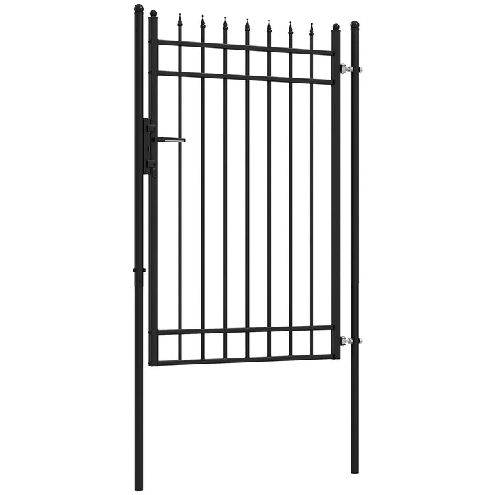 Porta para Vedação de Jardim de Aço Galvanizado com Decoração de Setas Fechadura e Chaves Porta de Vedação para Exterior Pátio 107x204 cm Preto