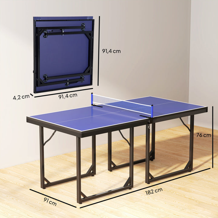 Mesa de Ping Pong Dobrável Mesa de Ping Pong Profissional com Rede e Estrutura de Aço para Interior e Exterior 182x91x76 cm Azul