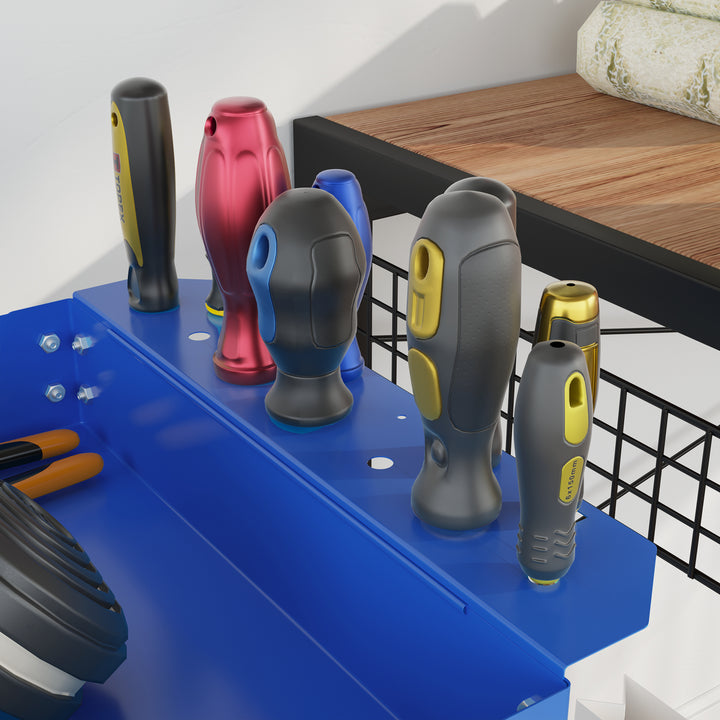 Carrinho de Ferramentas com Rodas Carro de Ferramentas de Oficina de Aço com 3 Prateleiras de Armazenamento e Alça Lateral para Garagem Oficina Carga Máxima 150kg 83x35,3x76 cm Azul