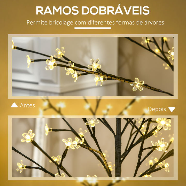Árvore de Cerejeira com 120 Luzes LED IP44 Branco Quente Candeeiro Decorativo de Flor de Cereja com Ramos Flexíveis para Sala de Estar Festas Interiores 17x17x120cm Preto