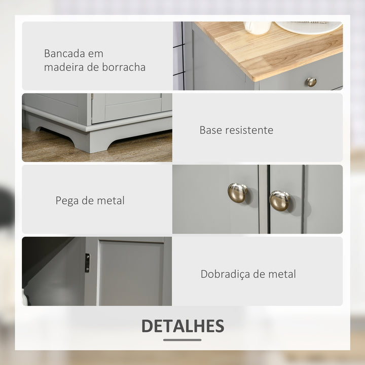 Aparador de Cozinha com 3 Gavetas 3 Portas e Prateleiras Ajustáveis Móvel Auxiliar de Armazenamento para Cozinha Sala de Estar Estilo Moderno Anti-Rolamento 101x40x85 cm Cinzento