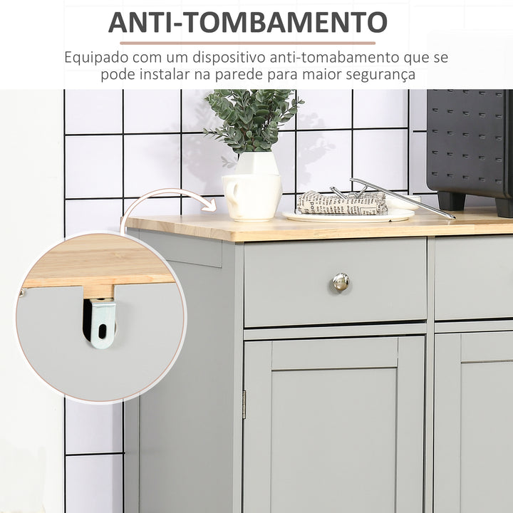 Aparador de Cozinha com 3 Gavetas 3 Portas e Prateleiras Ajustáveis Móvel Auxiliar de Armazenamento para Cozinha Sala de Estar Estilo Moderno Anti-Rolamento 101x40x85 cm Cinzento