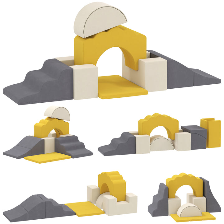 Conjunto de 7 Blocos de Espuma para Crianças Blocos de Psicomotricidade Figuras de Construção Brinquedo para Aprendizagem para Escalar e Rastejar Amarelo