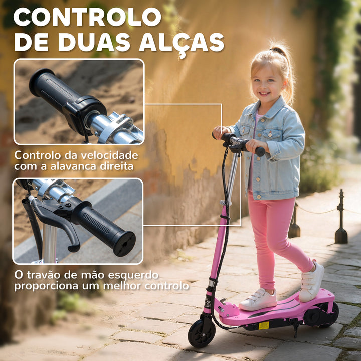 Trotinete elétrico dobrável com altura ajustável e freios 75x36x82-93 cm Rosa
