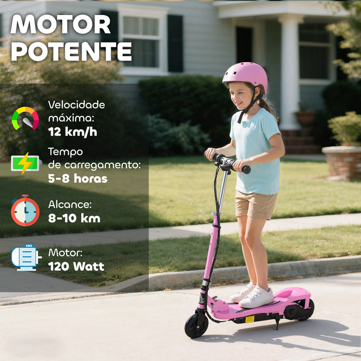 Trotinete elétrico dobrável com altura ajustável e freios 75x36x82-93 cm Rosa