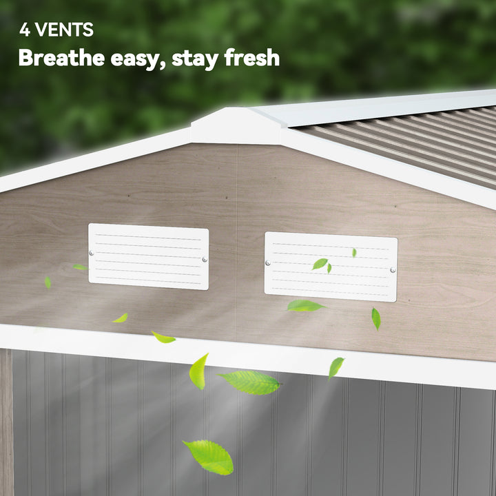 Abrigo de Jardim Exterior Abrigo e Jardim Metálico para Armazenamento de Ferramentas com Base de Reforço Incluída e 4 Janelas 277x195x192 cm Madeira