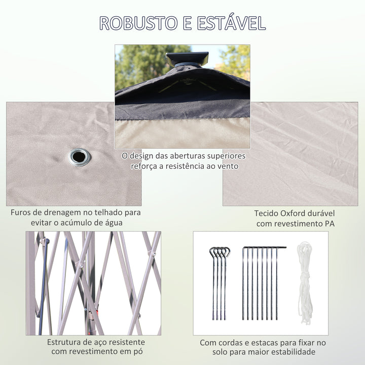 Pérgola Dobrável Exterior 3,3x3,3x2,9 m com Luzes LED e Controle Remoto Pérgola de Jardim com 4 Mosquiteiras Removíveis e Bolsa de Transporte para Acampamento Festas Bege