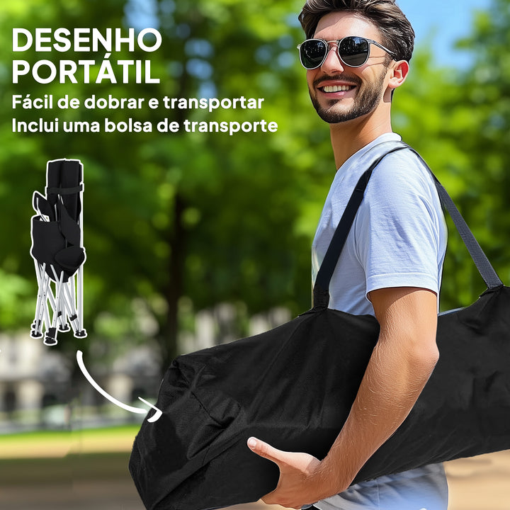 Conjunto de 2 Cadeiras Dobráveis Campismo Portáteis com Apoio para os Pés Desmontável Apoio para a Cabeça Porta-Copos e Bolsa Lateral Carga 120 kg para Jardim Praia Pesca 50-100x82x88 cm Preto