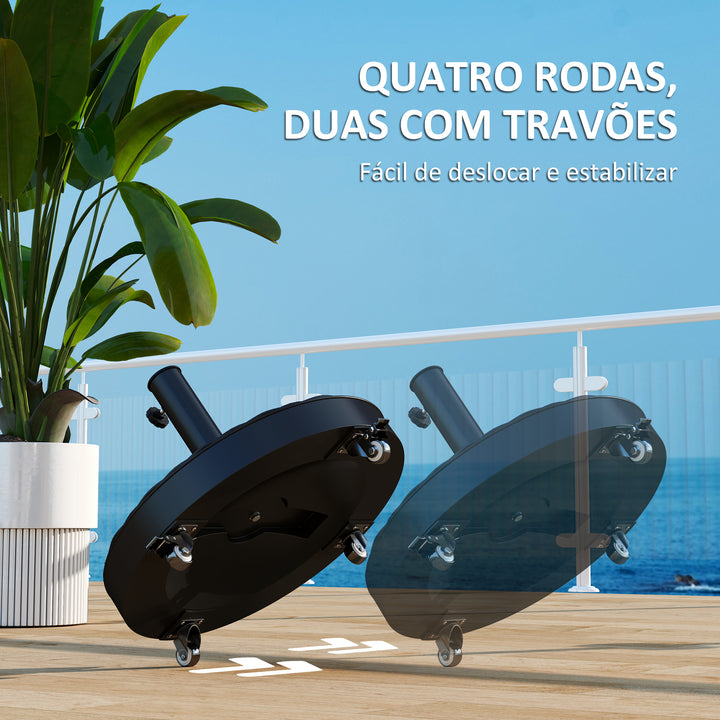 Base para Chapéu de Sol Redonda Suporte para Chapéu de Sol com Rodas Base para Chapéu de Sol de Cimento Peso 25 kg para Jardim Terraço Ø52x42 cm Preto