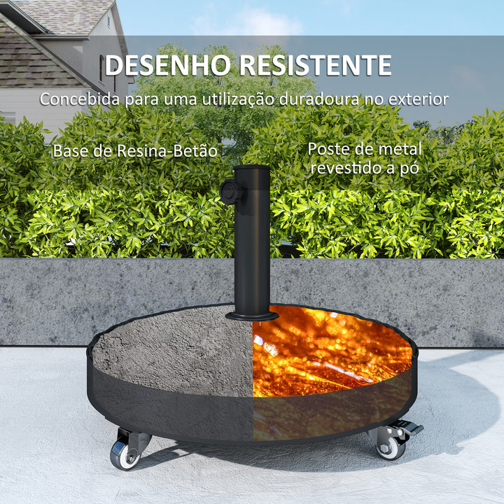 Base para Chapéu de Sol Redonda Suporte para Chapéu de Sol com Rodas Base para Chapéu de Sol de Cimento Peso 25 kg para Jardim Terraço Ø52x42 cm Preto
