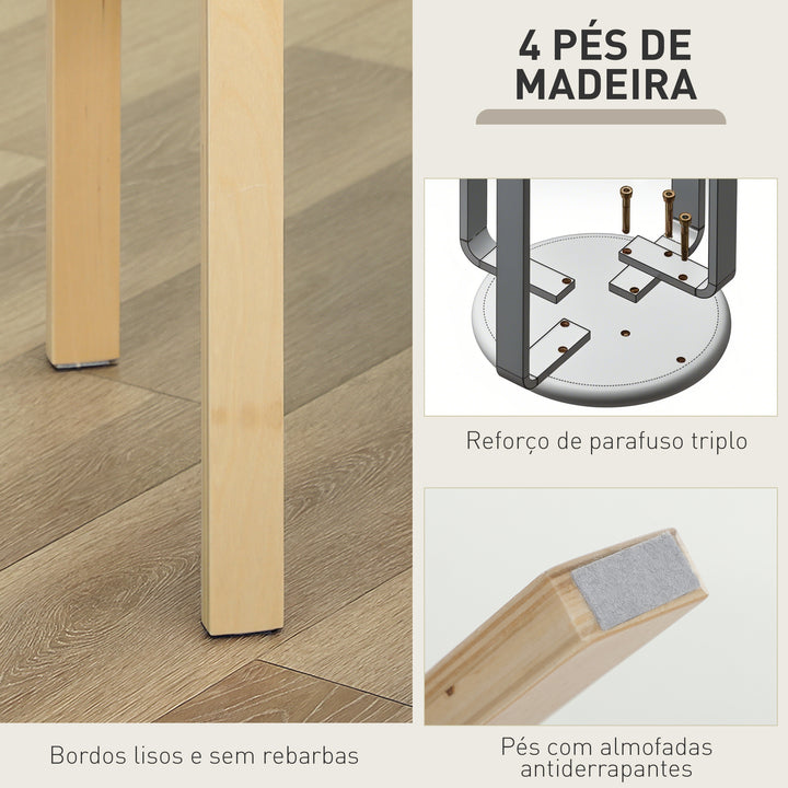 Conjunto de 4 Bancos Empilháveis Redondos Bancos Baixos de Cozinha com Assento Acolchoado para Sala de Jantar Quarto Escritório Sala Marrom e Madeira