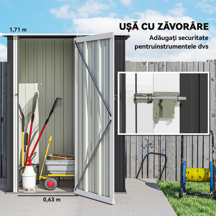 Abrigo de Jardim 1,07m² 142x84x189cm Abrigo de Jardim de Aço Galvanizado com Porta Fechadura e Orifícios de Drenagem para Armazenamento de Ferramentas Cinza