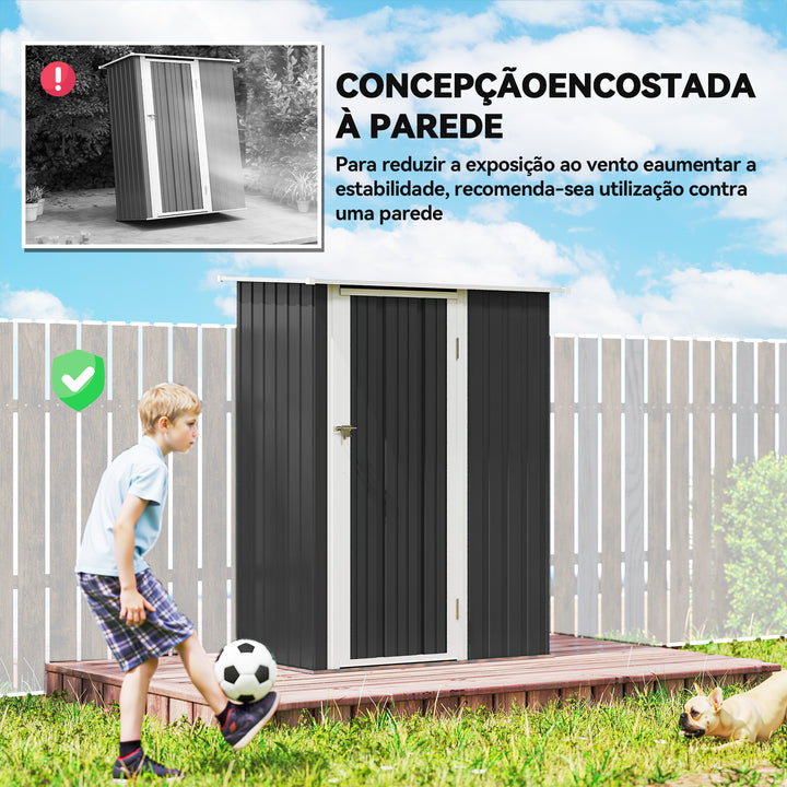 Abrigo de Jardim 1,07m² 142x84x189cm Abrigo de Jardim de Aço Galvanizado com Porta Fechadura e Orifícios de Drenagem para Armazenamento de Ferramentas Cinza