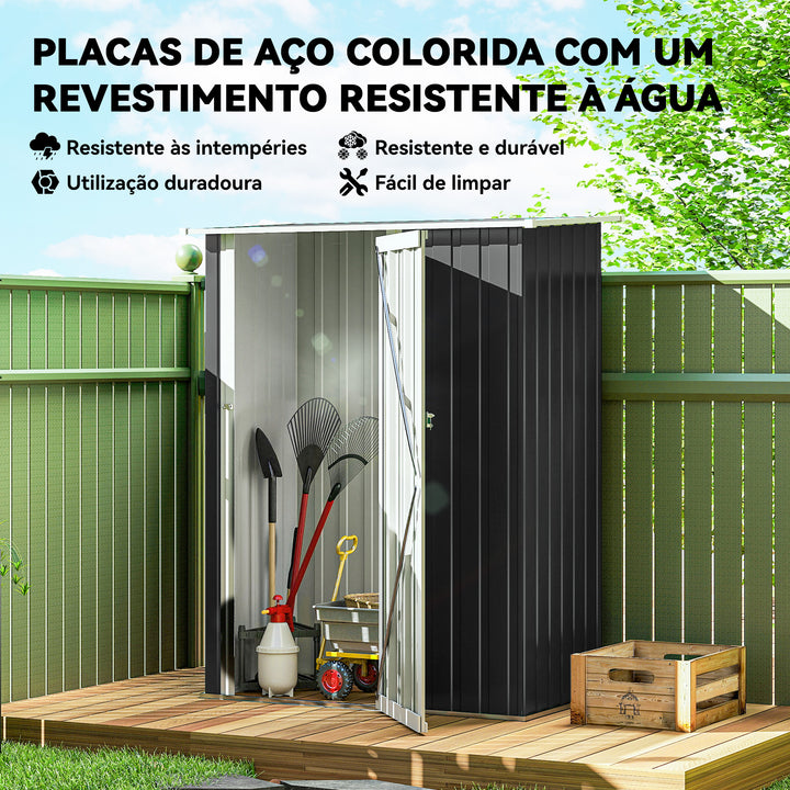 Abrigo de Jardim 1,07m² 142x84x189cm Abrigo de Jardim de Aço Galvanizado com Porta Fechadura e Orifícios de Drenagem para Armazenamento de Ferramentas Cinza