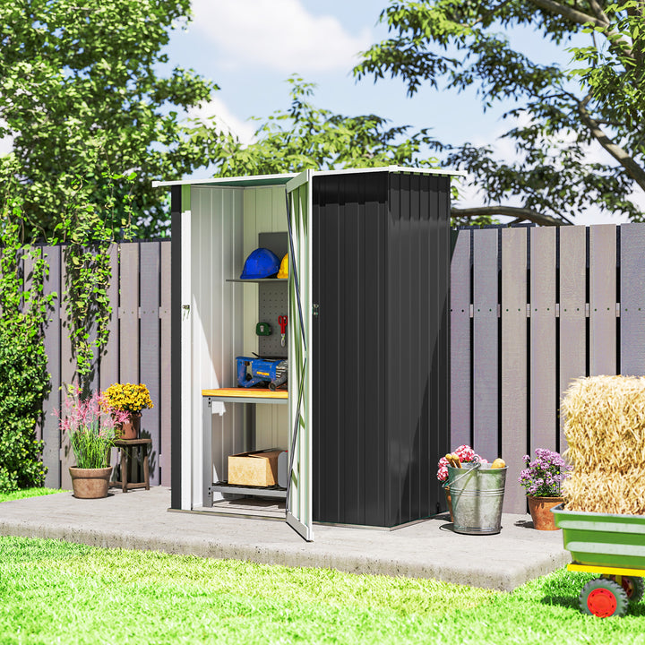 Abrigo de Jardim 1,07m² 142x84x189cm Abrigo de Jardim de Aço Galvanizado com Porta Fechadura e Orifícios de Drenagem para Armazenamento de Ferramentas Cinza