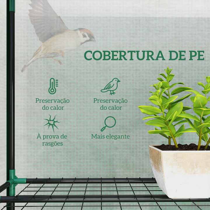 Estufa Pequena Estufa de Exterior com Prateleiras de 3 Níveis Portas com Fecho de Correr e Estrutura de Aço Estufa para Cultivar Plantas Flores 215x46x151 cm Verde