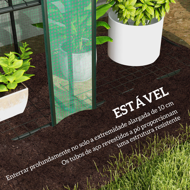 Estufa Pequena Estufa de Exterior com Prateleiras de 3 Níveis Portas com Fecho de Correr e Estrutura de Aço Estufa para Cultivar Plantas Flores 215x46x151 cm Verde